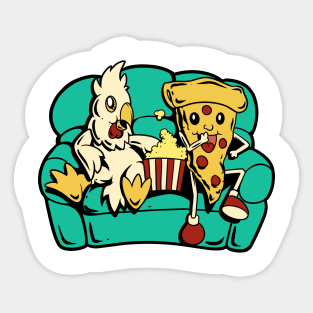 Chicken and pizza eat popcorn Sticker